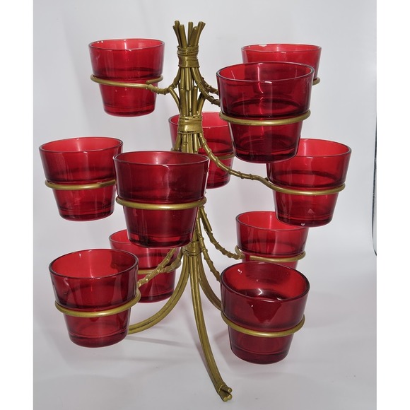 Glass Tea Light Candle Holder Tree 11 Red Holders Christmas Countdown Decor - Picture 3 of 6